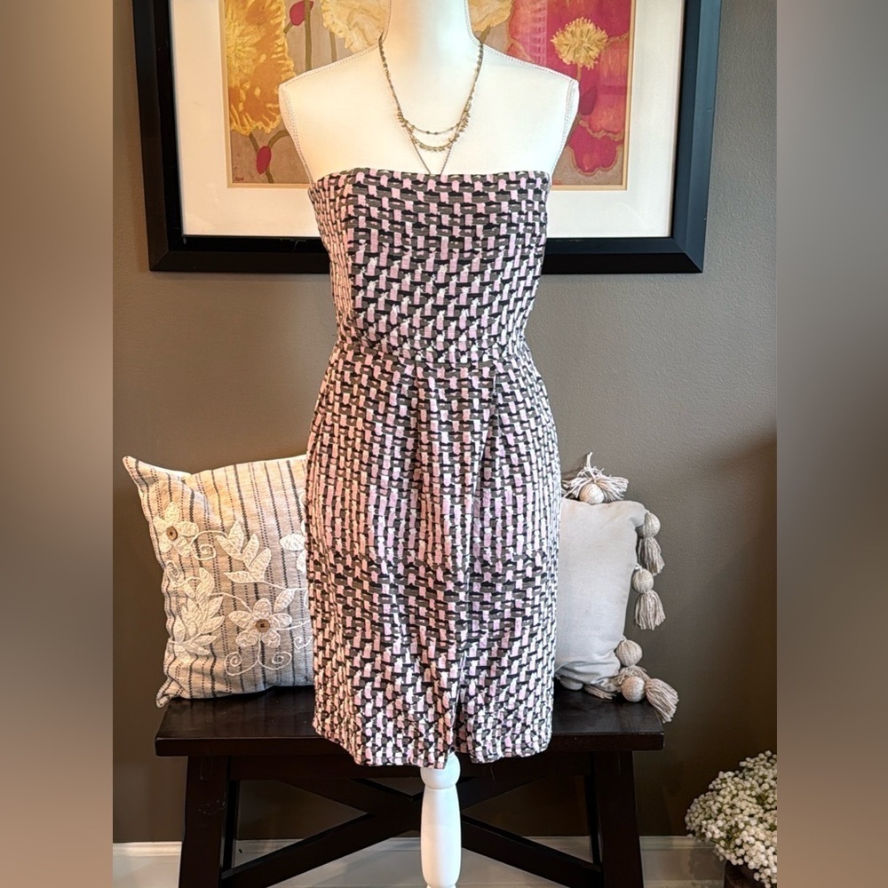 BANANA REPUBLIC Silk Pink Black Green Strapless Dress Size 12